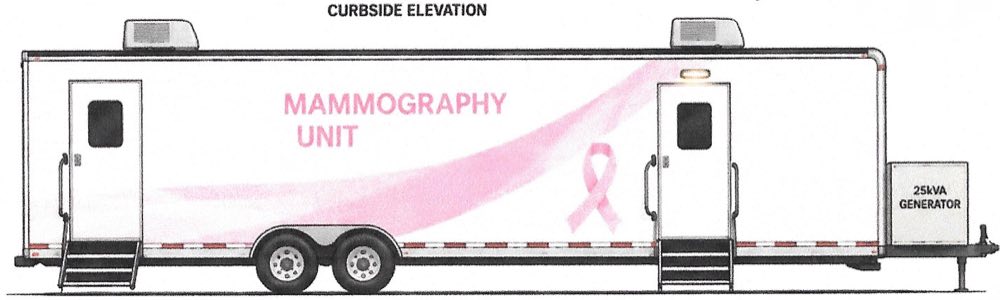 Mansa Mechanical compact mobile mammography trailer, curbside elevation
